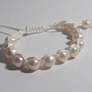 White Freshwater Mermaid Pearl Baroque Macrame Adjustable Bracelet Boho Jewelry